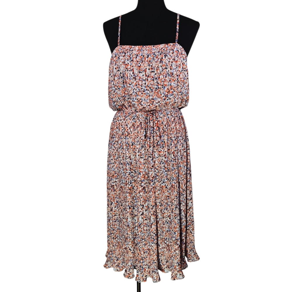 Anthropologie Pinch Pleated Midi Dress Medium Multicolor Elastic Waist - Picture 4 of 13